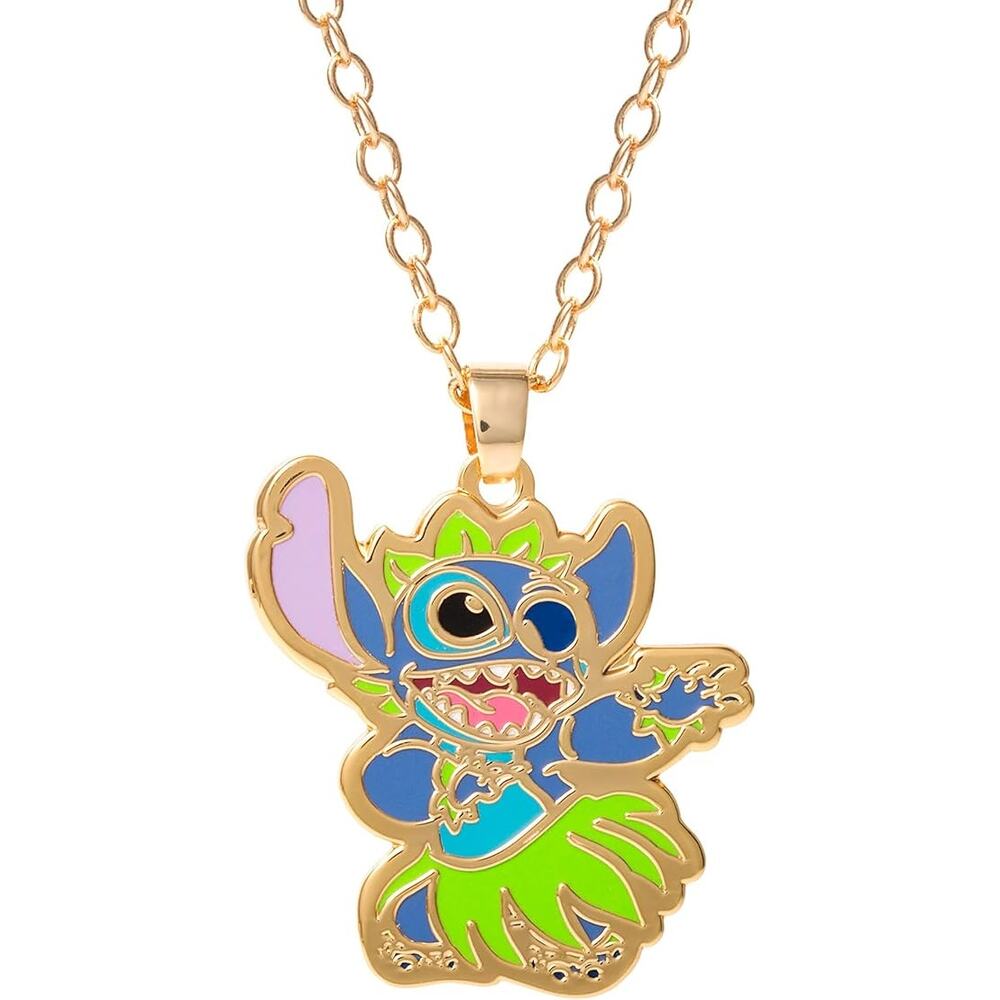 Disney Lilo & Stitch Yellow Gold Plated Dancing Hula Stitch Pendant Necklace NEW